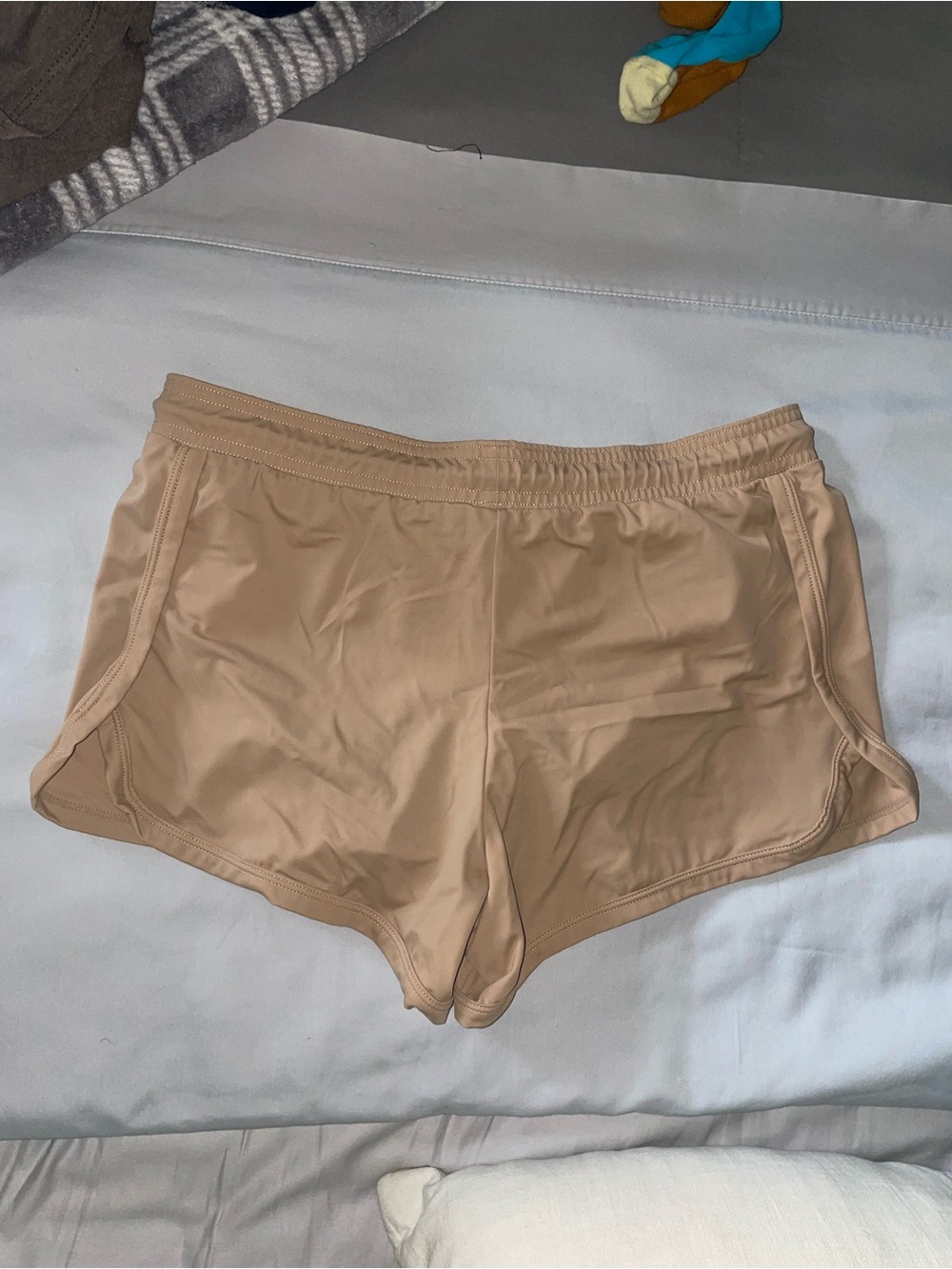 AWRY Women's Athletic Shorts in Tan with Drawstring Waist - Picture 2 of 3